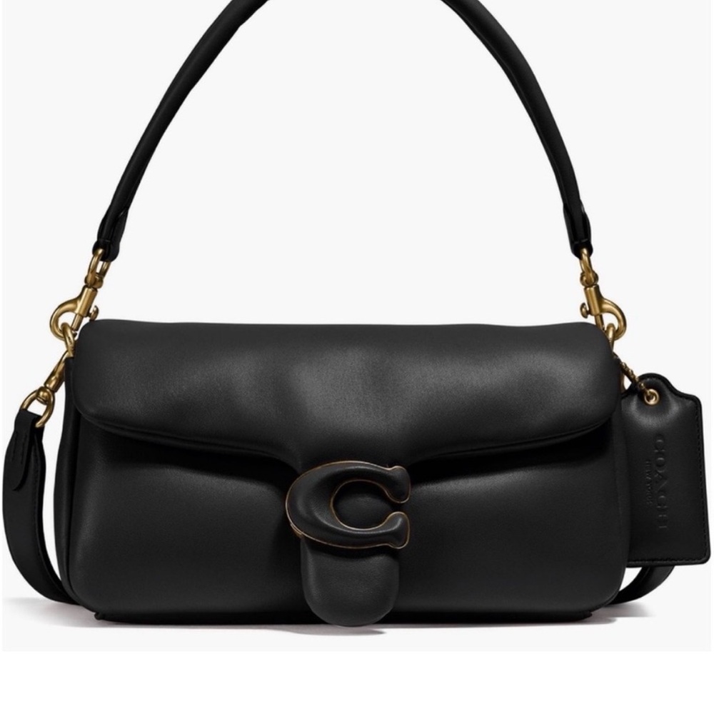 Coach Black Leather Shoulder Bag with Signature C Clasp